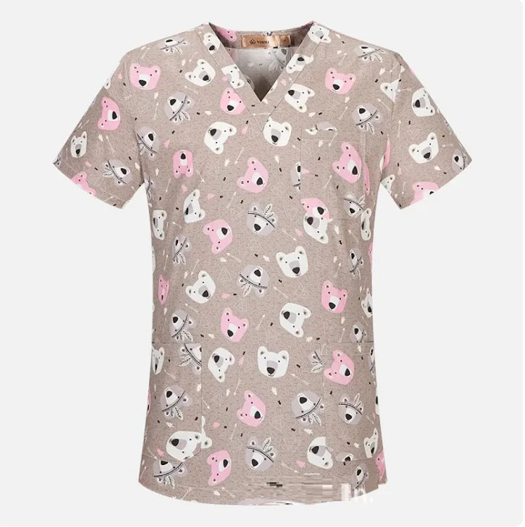 Unisex V-Neck Surgical Scrubs – Printed, Hand-Washable, Short Sleeve Workwear